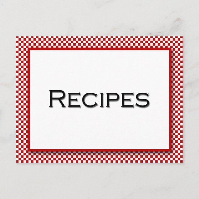 Gingham Check Red White Recipe Card (Front)