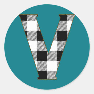 Gingham Check V Classic Round Sticker