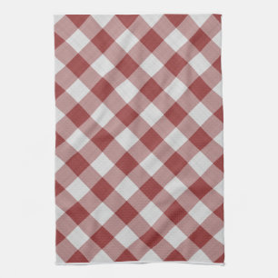 gingham checkers pattern red and white tea towel