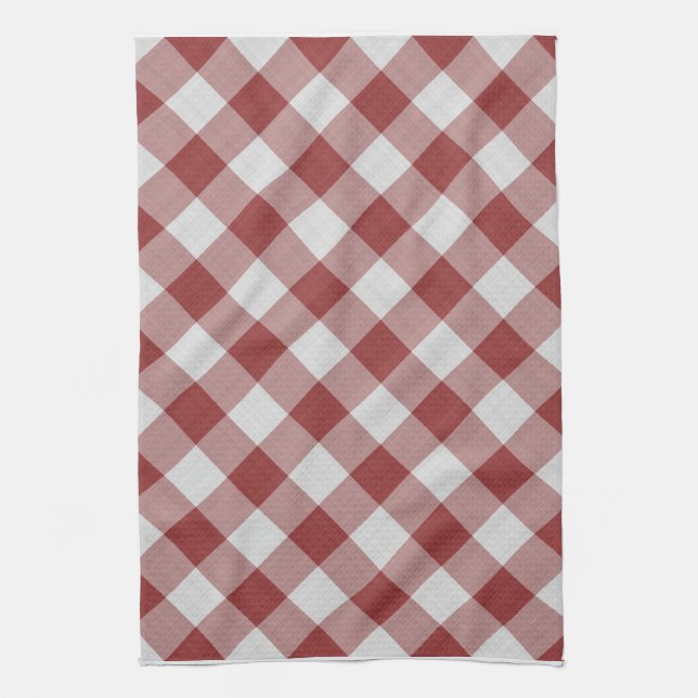 gingham checkers pattern red and white tea towel (Vertical)