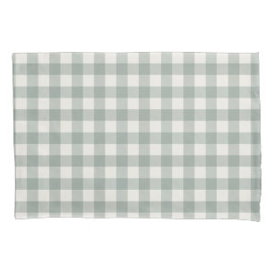 Gingham checks plaid light sage green pillowcase