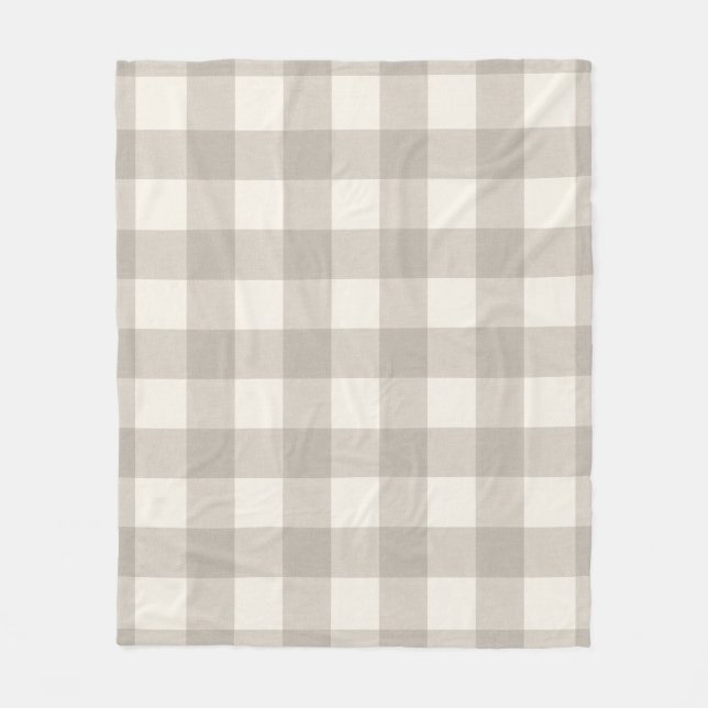 Gingham checks plaid neutral beige fleece blanket (Front)