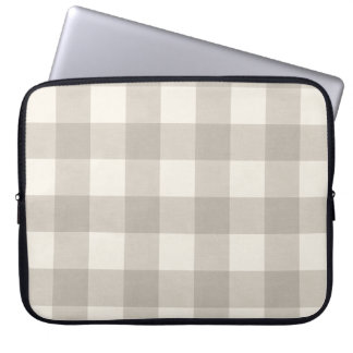Gingham checks plaid neutral beige laptop sleeve