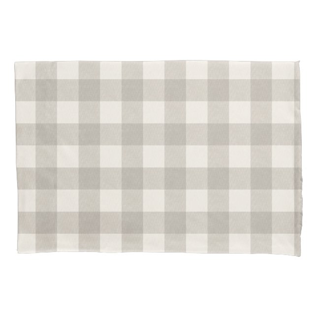 Gingham checks plaid neutral beige pillowcase (Front)