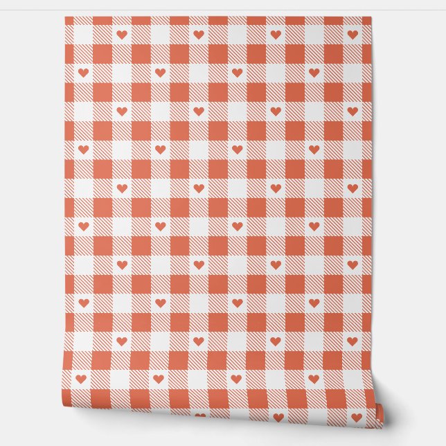 Gingham Chequered Pattern Heart Plaids Wallpaper (Unrolling)