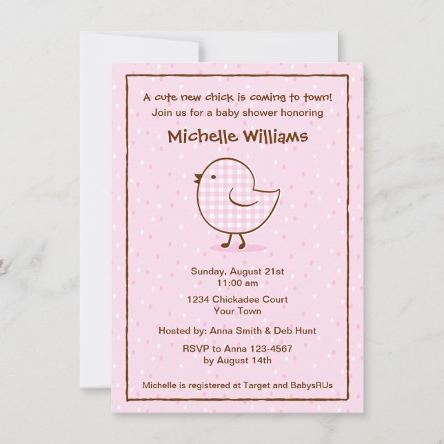 Gingham Chick Baby Shower Invitation (Front)