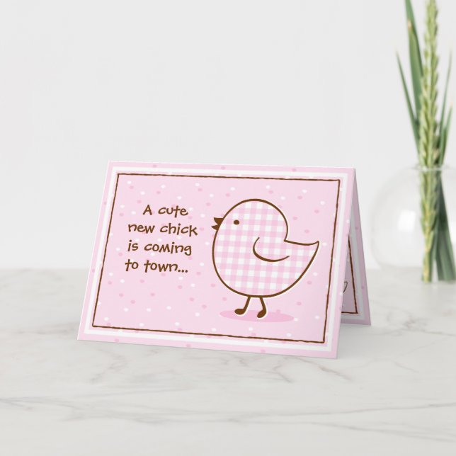 Gingham Chick Baby Shower Invitation Card (Front)