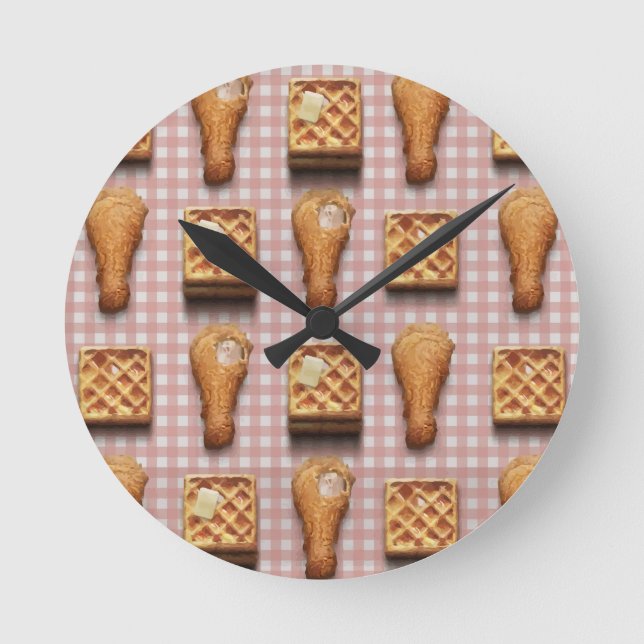 gingham chicken waffles round clock (Front)