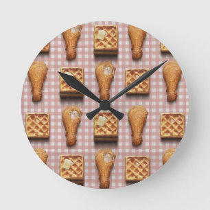 gingham chicken waffles round clock