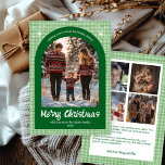 Gingham Christmas Green Custom Arch 5 Photo  Holiday Card<br><div class="desc">Perfect cute card for a fun holiday greeting! Hand made art for you! FULLY CUSTOMIZABLE! Click on “Personalise” above to edit the text on the front and back and add your own photos to the front and back. Click "edit using design tool" to adjust the fonts, colours and placements. (check...</div>