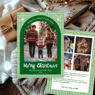 Gingham Christmas Green Custom Arch 5 Photo  Holiday Card