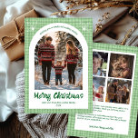 Gingham Christmas Green Custom Arch 5 Photo  Holiday Card<br><div class="desc">Perfect cute card for a fun holiday greeting! Hand made art for you! FULLY CUSTOMIZABLE! Click on “Personalise” above to edit the text on the front and back and add your own photos to the front and back. Click "edit using design tool" to adjust the fonts, colours and placements. (check...</div>
