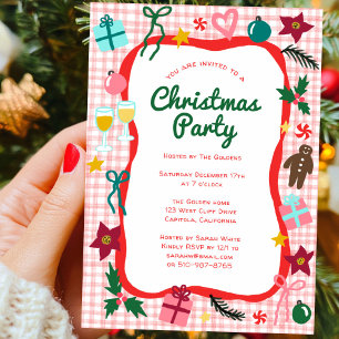 Gingham Christmas Quirky Whimsical CUSTOM Party Invitation