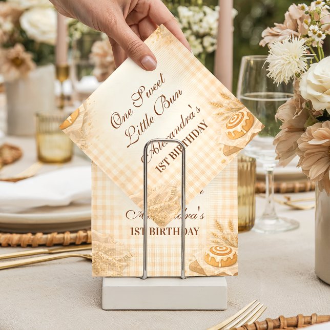 Gingham Cinnamon Roll Little Bun 1st Birthday Napkin (Creator Uploaded)