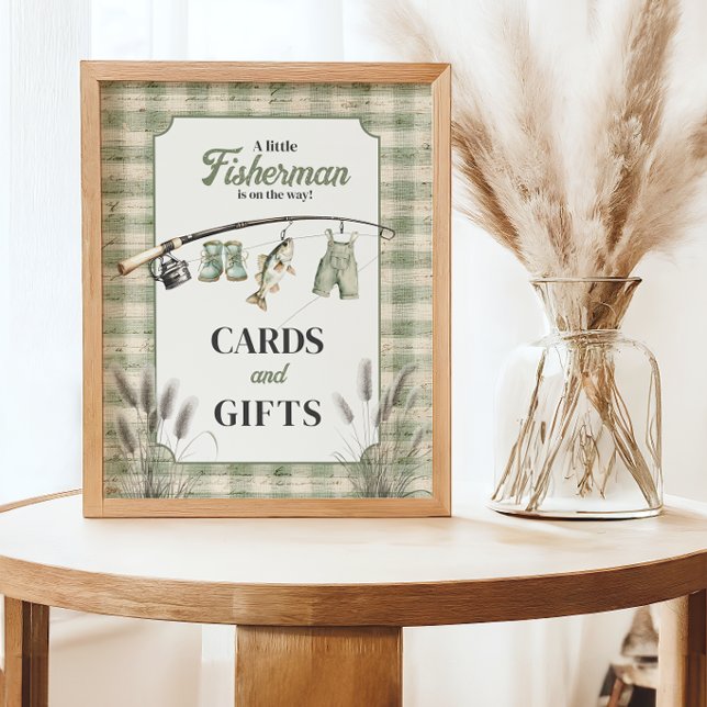 Gingham Clothesline Fishing Baby Shower Gift Poster (Creator Uploaded)