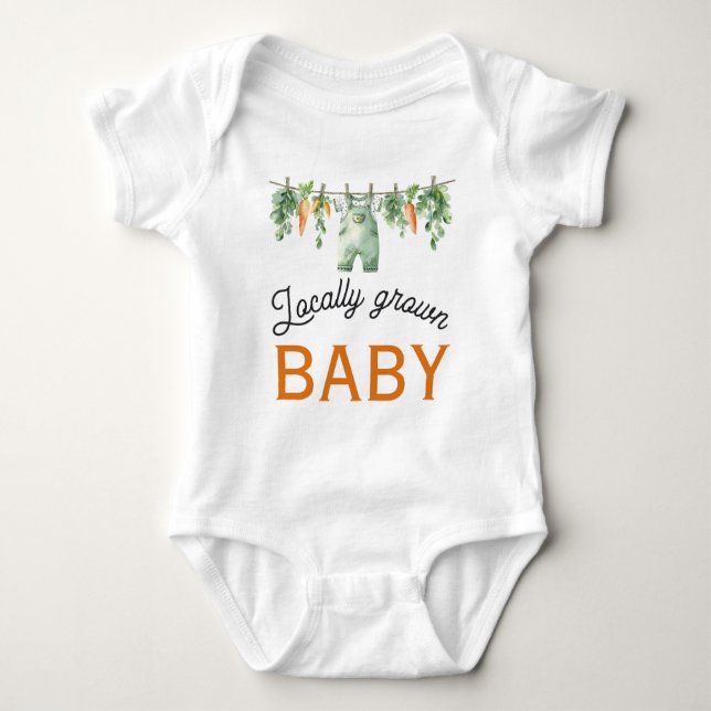 Gingham Clothesline Locally Grown Baby Shower Baby Bodysuit (Front)
