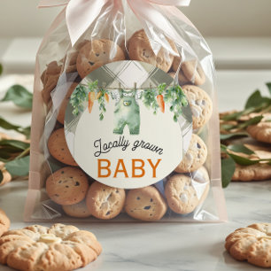 Gingham Clothesline Locally Grown Baby Shower Classic Round Sticker