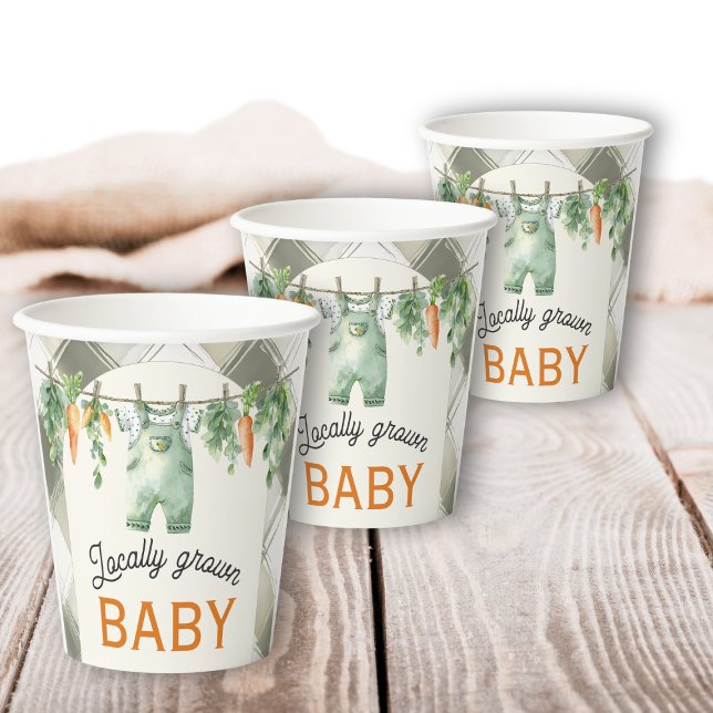 Gingham Clothesline Locally Grown Baby Shower Paper Cups (Creator Uploaded)