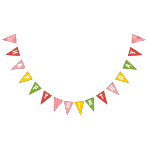 Gingham Colorful Farm Barn Happy Birthday Bunting