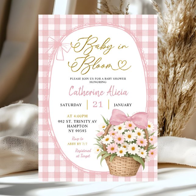 Gingham Coquette Daisy Baby in Bloom Baby Shower Invitation (Creator Uploaded)