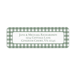 Gingham Cottage Cozy Check Pattern Green and White Return Address Label
