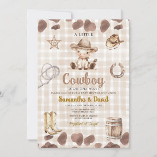 Gingham Cowboy is on the Way Baby Shower  Invitation