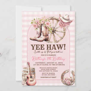 Gingham Cowgirl Western 8TH Birthday  Invitation