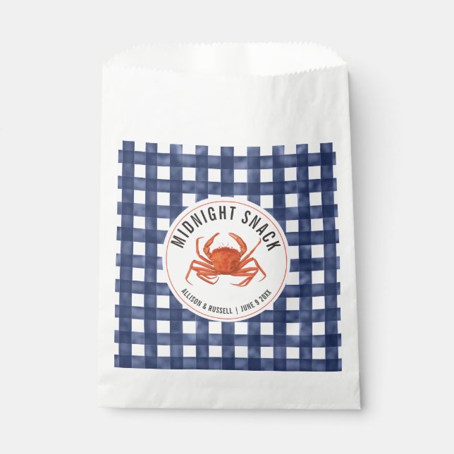 Gingham Crab Coastal Wedding Midnight Snack Favour Bag (Front)