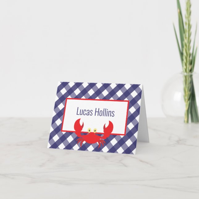 Gingham Crab Personalised Folded Note Cards (Front)