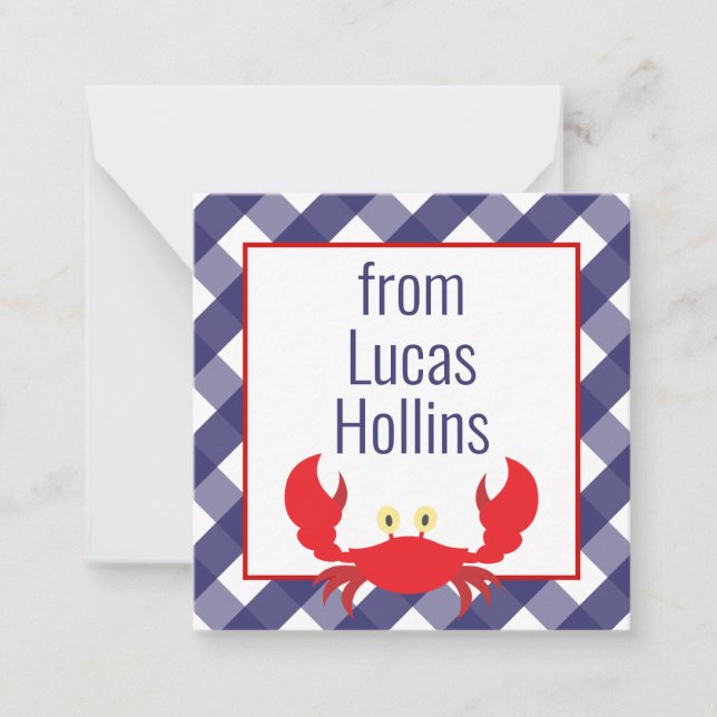Gingham Crab Personalised Gift Enclosure Cards (Front)