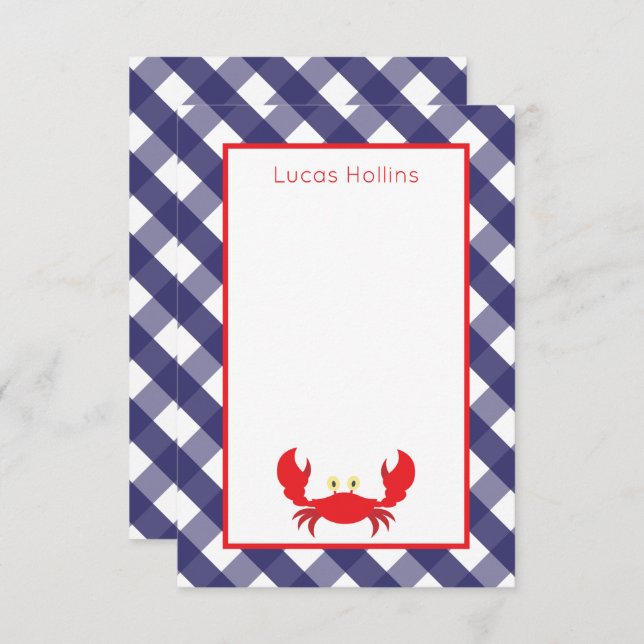 Gingham Crab Personalised Note Cards (Front/Back)