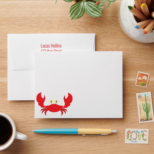 Gingham Crab Personalised Stationery Envelopes (Desk)
