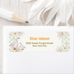 Gingham Daisy Goose Baby Shower Return Address Label