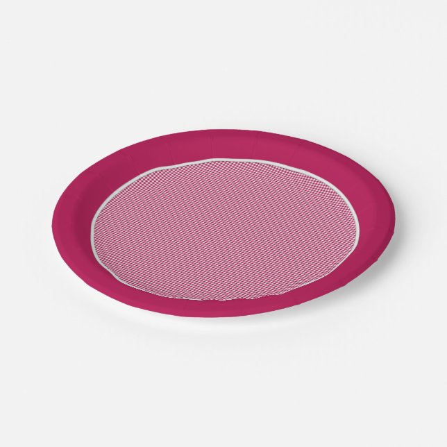 Gingham-Dark Pink-Paper Plates (Angled)