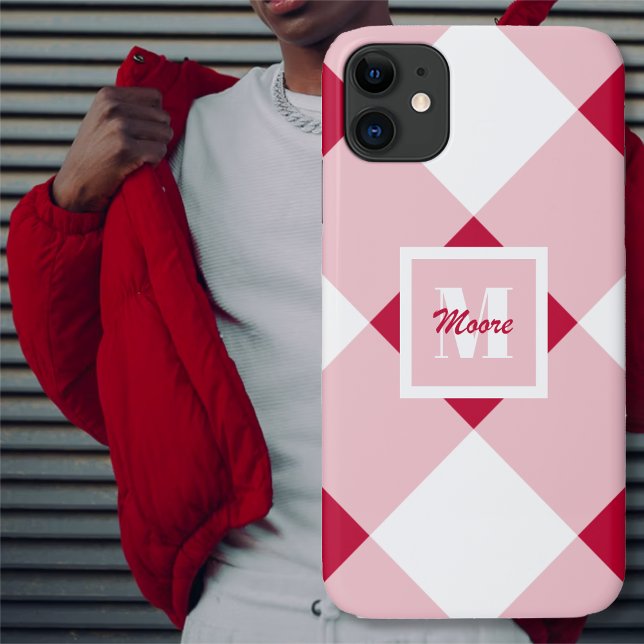 Gingham - Dark Red and Rose Quartz Pink Phone Case (Gingham - Dark Red and Rose Quartz Pink Phone Case by Leapfroglisics Shop)