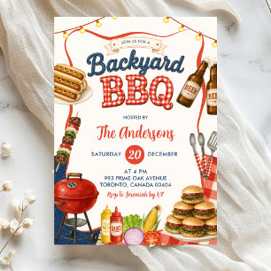 Gingham Denim Backyard BBQ Party Invitation 