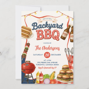 Gingham Denim Backyard BBQ Party Invitation 