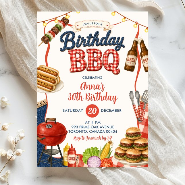 Gingham Denim Birthday BBQ Party Invitation  (Creator Uploaded)