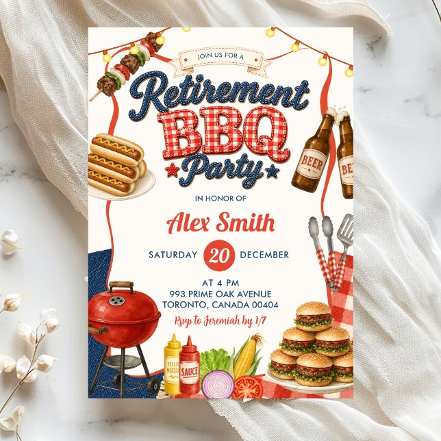 Gingham Denim Retirement BBQ Party Invitation (Creator Uploaded)