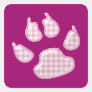 gingham dog paw - pink square sticker
