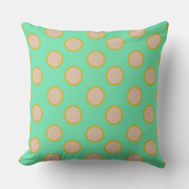 Gingham Dots, Green Outdoor Pillow (Front)
