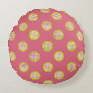 Gingham Dots, Pink Round Cushion
