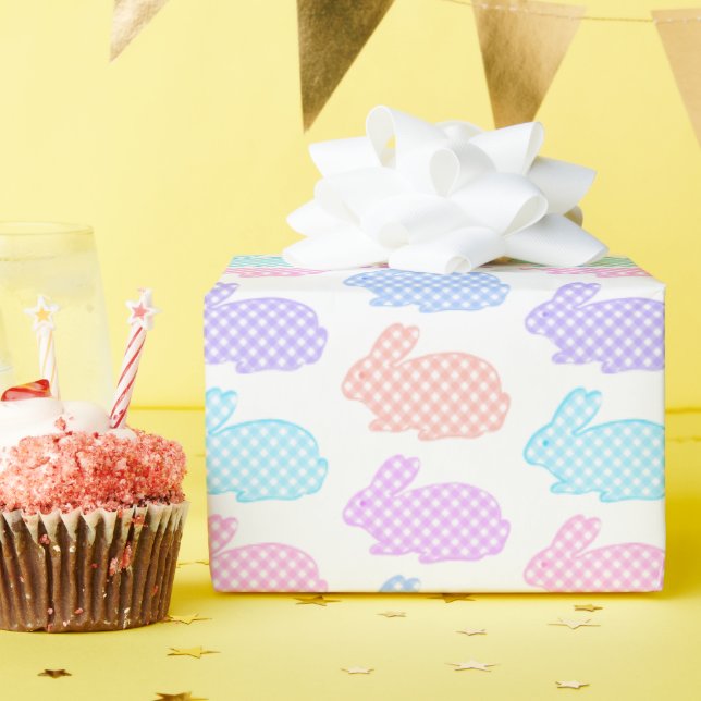 Gingham Easter Bunny Pattern Wrapping Paper (Birthday Party)