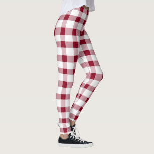 Gingham Elegant Christmas Pattern Red White Leggings
