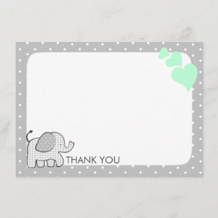 Gingham Elephant Mint Green Baby Thank you Card