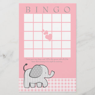 Gingham Elephant Pink Bingo Card
