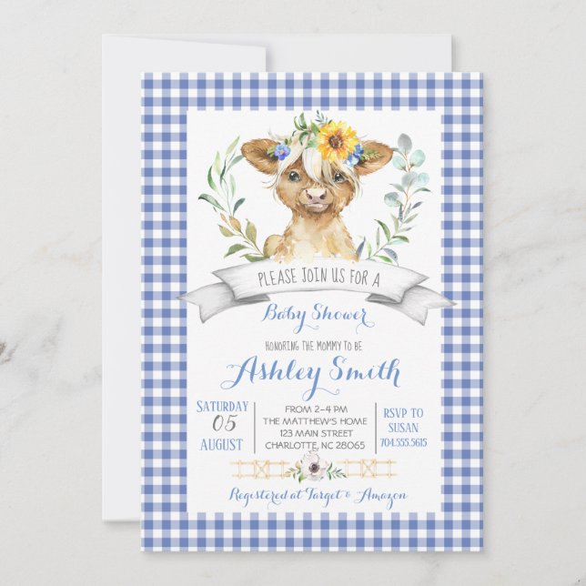 Gingham farm baby shower invitation (Front)
