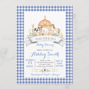 Gingham farm baby shower invitation