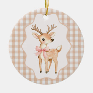 Gingham Fawn Holiday Ceramic Ornament