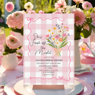 Gingham Flowers Off The Market Bridal Shower Invitation
